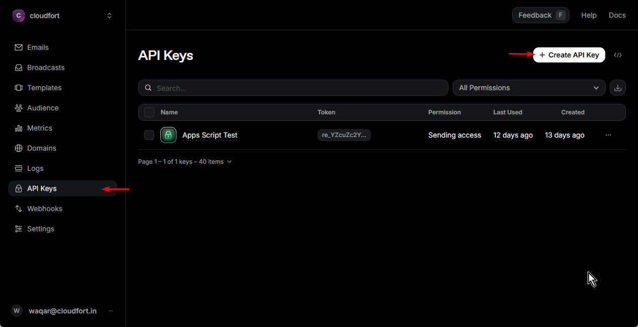 Navigate to API Keys