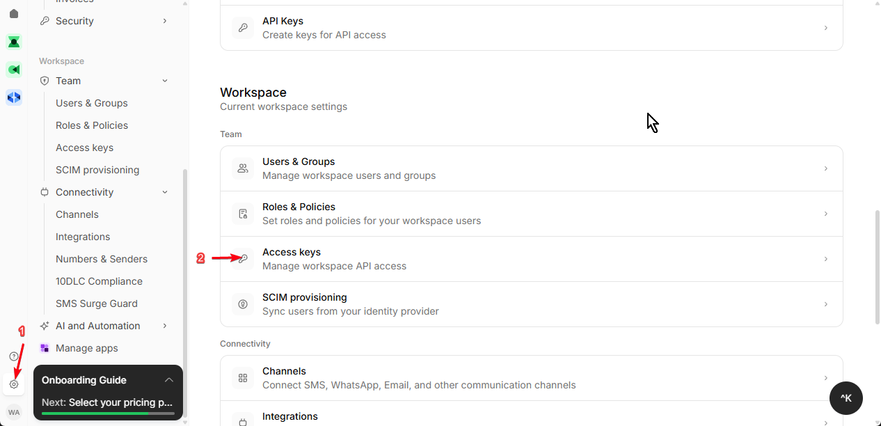 Navigate to Access Keys