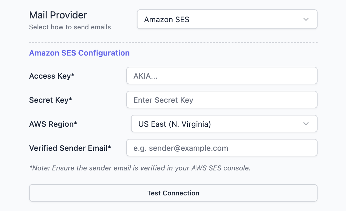 Amazon SES Configuration