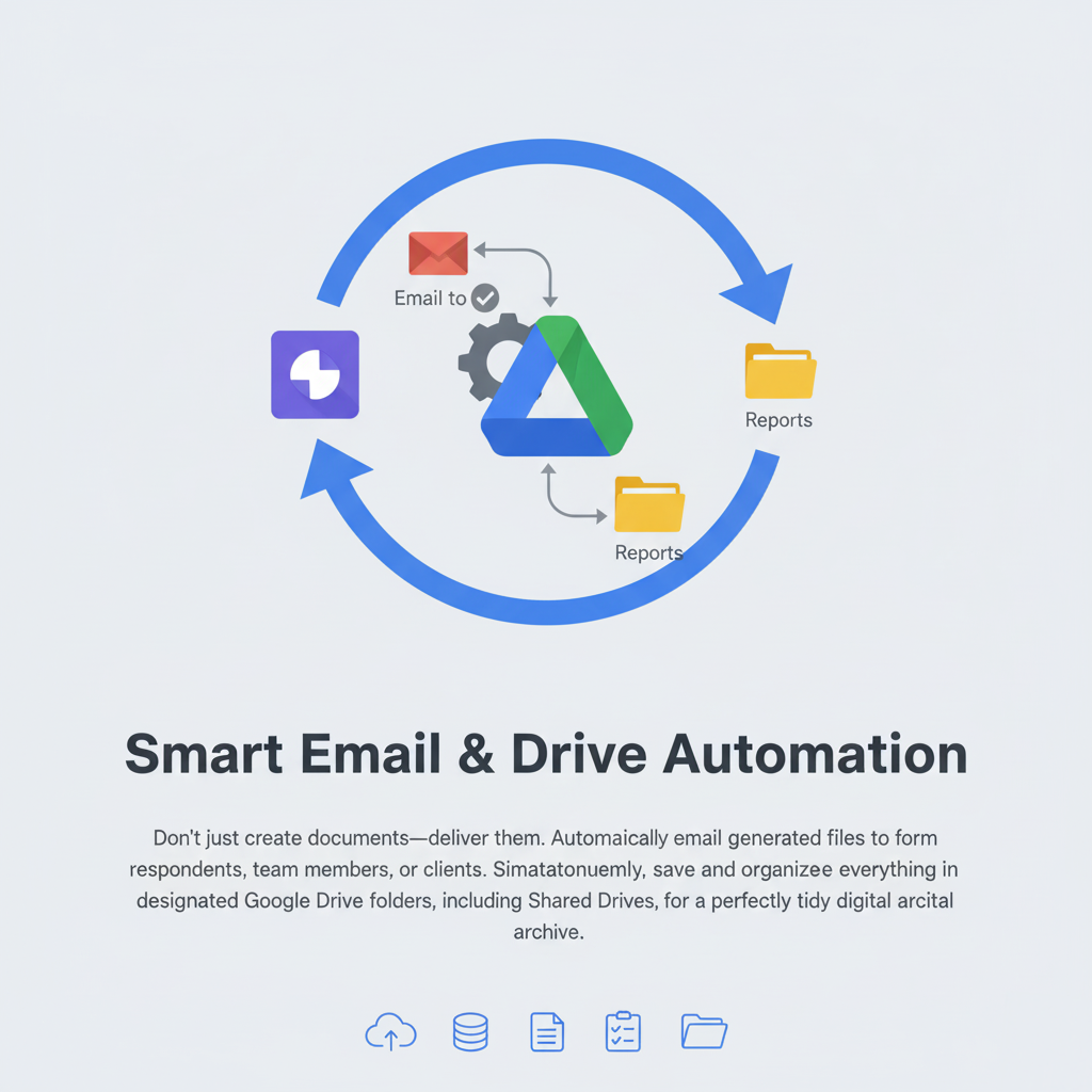 An illustration of documents being automatically emailed and saved to the cloud.