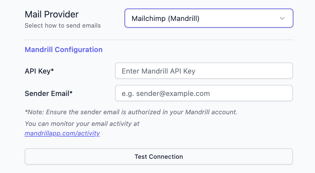 Mailchimp Mandrill Configuration