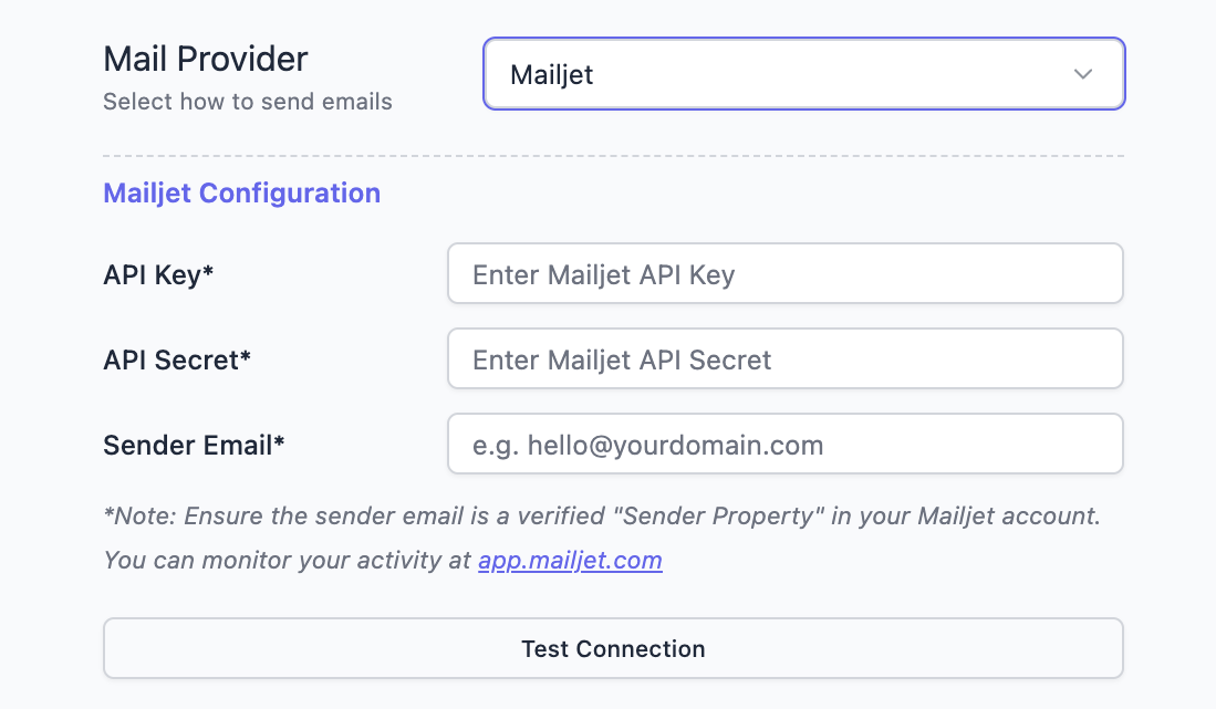 Mailjet Configuration